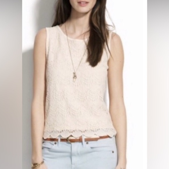 MADEWELL CROCHET SCALLOP EDGE TOP IN NAVY J CREW TRENDY BUSINESS CASUAL OFFICE - Picture 2 of 10